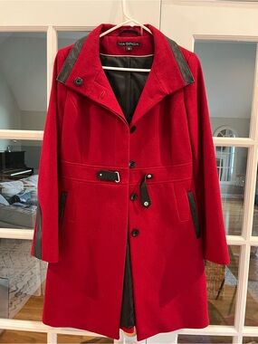 Via Spiga Red Wool Coat with Black Trim and Belt